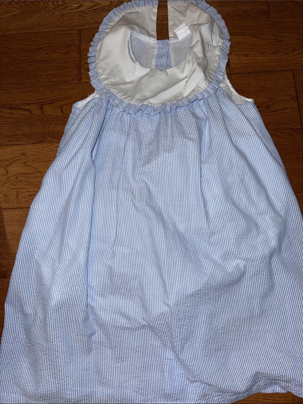 Girls' Light Blue Striped Ruffle Collar Formal Dress